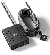 SUPERDANNY Flat Plug Power Strip Surge Protector 10 Ft Long Flat Extension Cord with 4 Outlets & ...