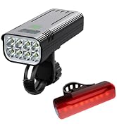 Bike Lights Front and Back for Night Riding, 5200 mAh USB Rechargeable 8 LED Bicycle Light, IPX5 ...