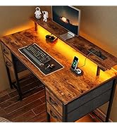 Huuger 47 inch Computer Desk with 4 Drawers, Gaming Desk with LED Lights & Power Outlets, Home Of...