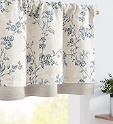 jinchan Linen Kitchen Valance for Windows 16 Inch Floral Double Layer Valance Living Room Laundry...