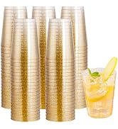 I00000 100 Pack 10oz Gold Plastic Cups, Premium Disposable Gold Glitter Plastic Cups for Martini ...