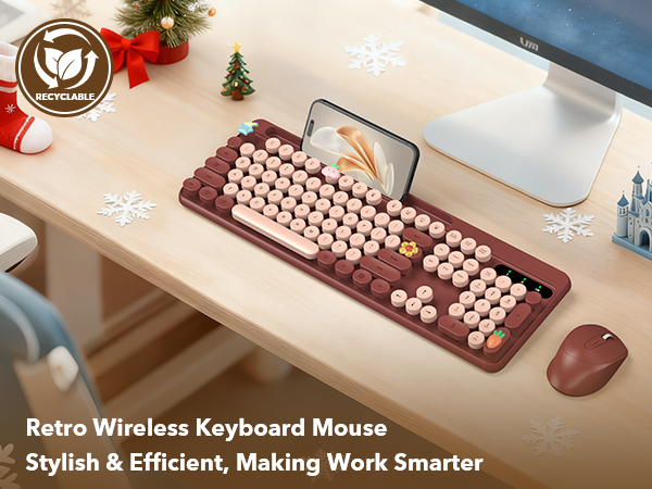 Wine Red Wireless Keyboard Mouse Combo Phone Holder Round Keycaps Christmas anniversary surprise