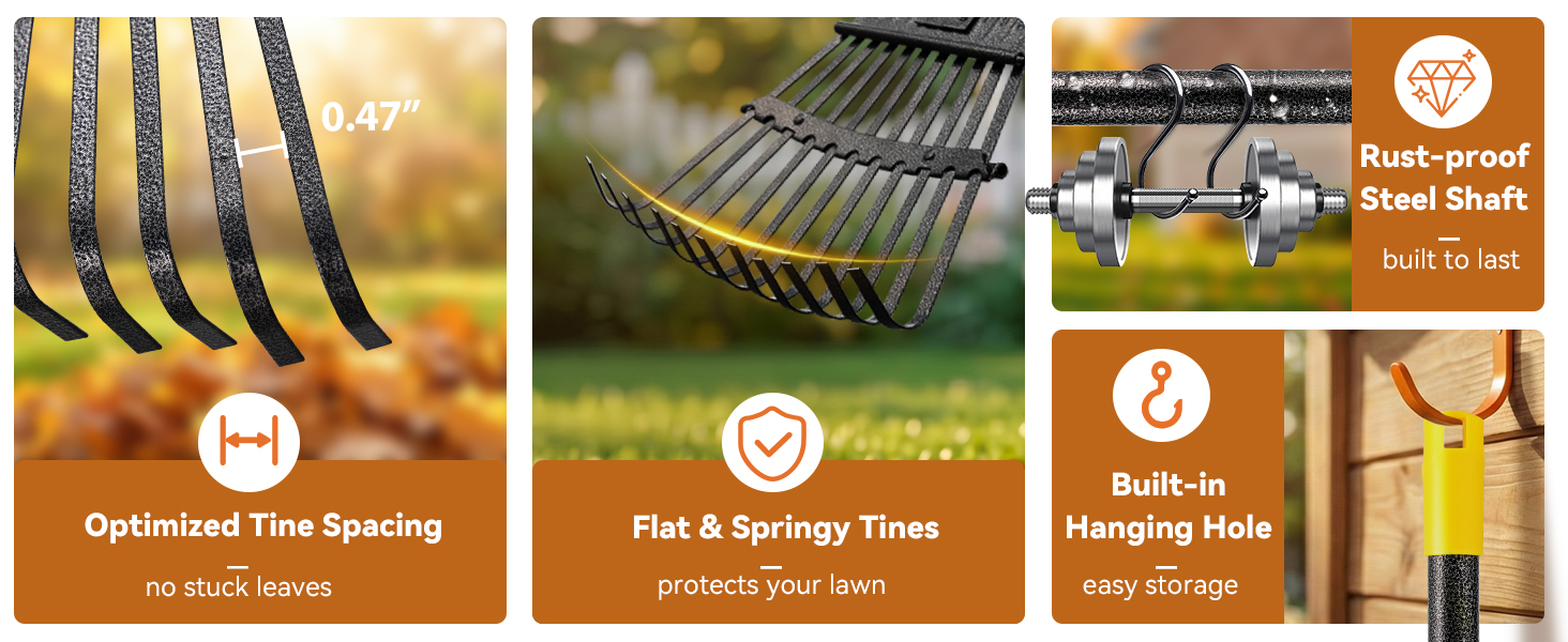 rake leaf rakes lawns heavy duty leaves yard garden tools gardening metal steel long handle