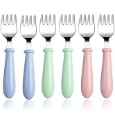 Pimoys 6 Pieces Toddler Forks Baby Forks for Self Feeding, Kids Forks with Round Handle, Stainles...