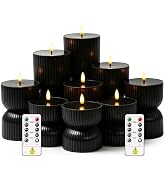 Xavnero 9 Pcs Ribbed Flameless LED Pillar Candles with Remote, Battery Operated Flickering Fake C...