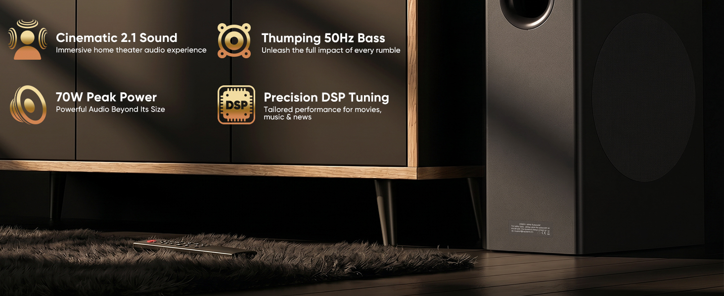 70W peak power 40W sound bar 30W passive subwoofer deep bass speaker louder television audio clear