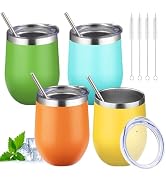 12oz Stemless Wine Tumbler with Lid Double Wall Insulated Wine Cup Stainless Steel Glasses Tumble...