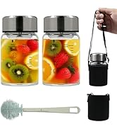 Rackickyer Borosilicate Glass Juice Water Bottles 2 Pack 10 OZ,Wide Mouth Glass Water Bottles wit...