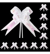 TIMESEEK 24PCS Crisp White Pull Bows for Gift Wrapping, 6" Large Pre-Tied Decorative Bows for Chr...