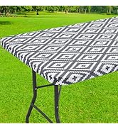 smiry Rectangle Tablecloth, Waterproof Elastic Fitted Table Covers for 6 Foot Tables, Wipeable Fl...