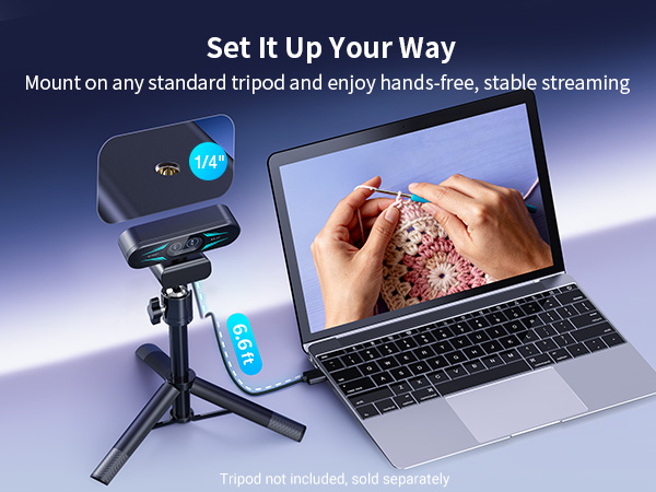 supports 1/4'' tripod EMEET C60E Dual-Camera 4K Webcam for Streaming