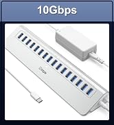 Powered USB Hub 10Gbps, intpw 16-Port USB 3.2/USB A Hub (16 x USB-A 3.2), USB Hub Powered with 65...