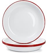 Lawei Set of 4 Enamel Dinner Plates, 10 Inch Round Dinner Plate with Red Rim, Retro Salad Pasta B...