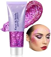 Go Ho Rose Purple Face Body Glitter,Mardi Gras Purple Face Glitter Makeup,Holographic Chunky Sequ...
