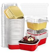 ZEAYEA 60 Pack 10 oz Aluminum Foil Baking Cups with Lids and Spoons, Disposable Foil Ramekins Cup...