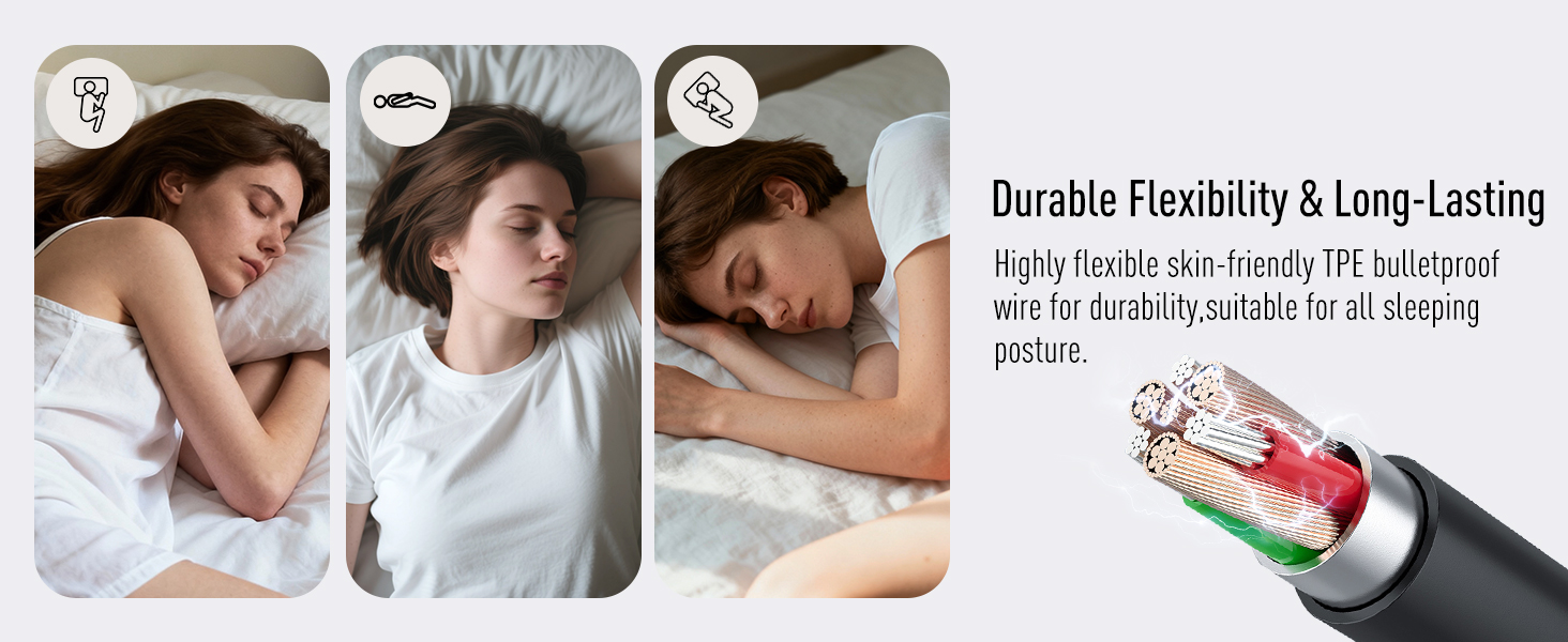 Durable Flexibility earhpones' wired for all sleeping position