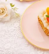 Festiva 200Pcs Pink Gold Cake Plates 6.3" with Plastic Forks 5"- Disposable Salad Plates-Pink Des...