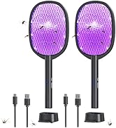 2 Pack Electric Fly Swatter 2 in 1 Bug Zapper Racket & Mosquito Zapper,4000V with USB Charging Ba...
