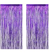 Zotemo 2 Pack Purple Foil Fringe Curtains, 3 feet x 8 feet, Halloween Decorations, Shimmer Tinsel...