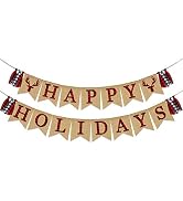 Happy Holidays Banner Burlap | Christmas Decorations | Rustic Christmas Banner | Red Black Buffal...