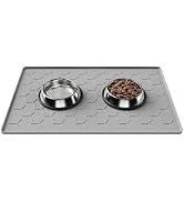 Pieviev 24''x16'' Dog Cat Food Bowl Mat, Silicone Waterproof Food Grade Pet Food Mat for Floor, H...
