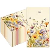 100Pcs Fall Floral Paper Napkins-3-Ply Autumn Wildflower Napkins Disposable Floral Decorative Pap...
