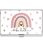 Swooflia Business Card Holder Case for Women Men Metal Pink Rainbow Be Kind Boho Slim Pocket Busi...