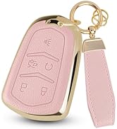 Mild East for Cadillac Key Fob Cover, Soft TPU Leather Remote Car Key Cover Compatible with Cadil...
