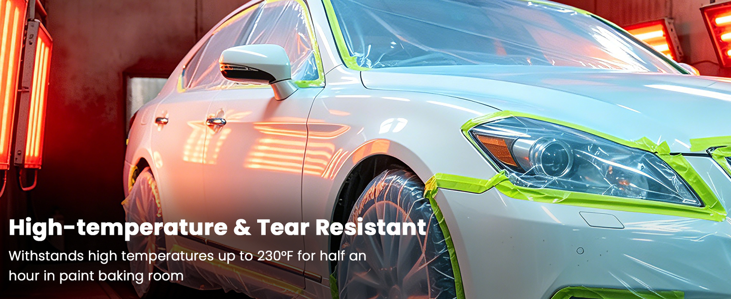 Pre-taped masking film for car refinish, water, high temperature & tear resistant