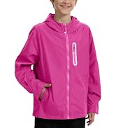 UIQUR Boys Girls Rain Jacket Kids Waterproof Raincoats 5-14 Years | Hooded Lightweight Windbreake...