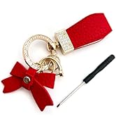 Dogary Bow Leather Keychain with Rhinestones, Women's Stylish Car Key Chain Accessory, Alloy & Le...