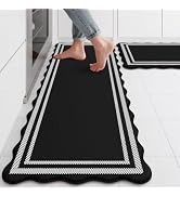 KIMODE Kitchen Mats Cushioned Anti Fatigue, Farmhouse Kitchen Rugs Sets of 2, Black Scalloped Rug...