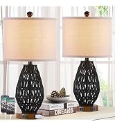 CINSARY Touch Control Rattan Table Lamps, 3 Way Dimmable Bedside Lamps for Bedroom Set of 2 with ...