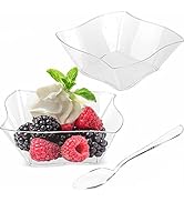 TOFLEN 50 Pack 5 oz Mini Dessert Cups with Spoons - Mini Appetizer Plates Disposable Small Plasti...