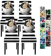 LEIWEIHOPE Easter Bunny Dining Chair Covers Set of 4, Stretch Spandex Chair Slipcovers with Bunny...