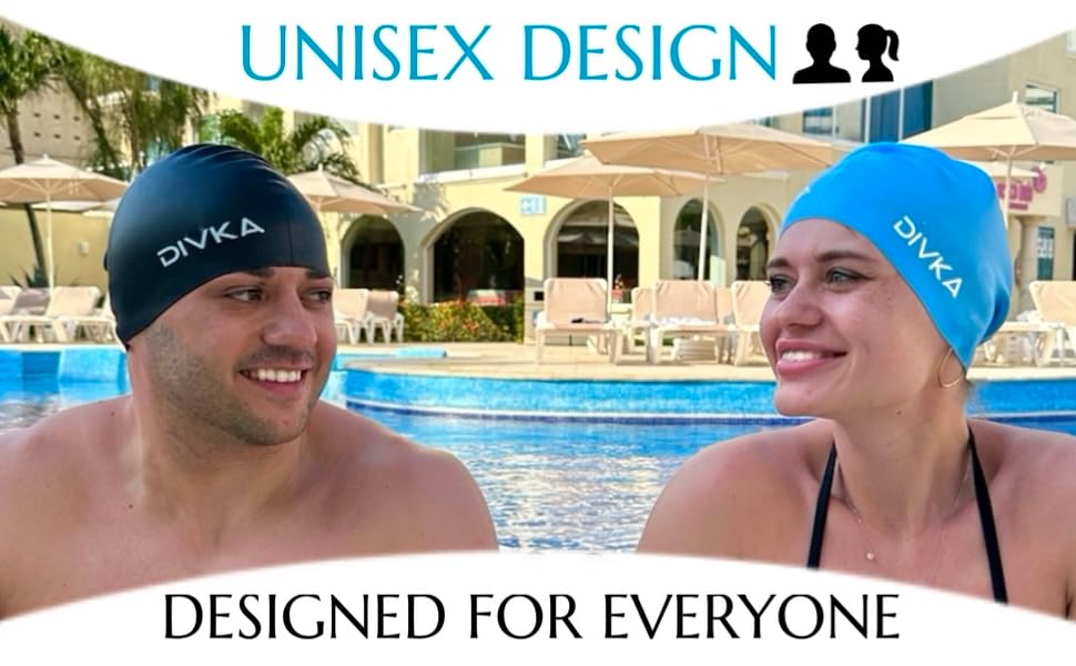 Unisex silicone swim cap for men and women by DIVKA, designed for comfort, long hair