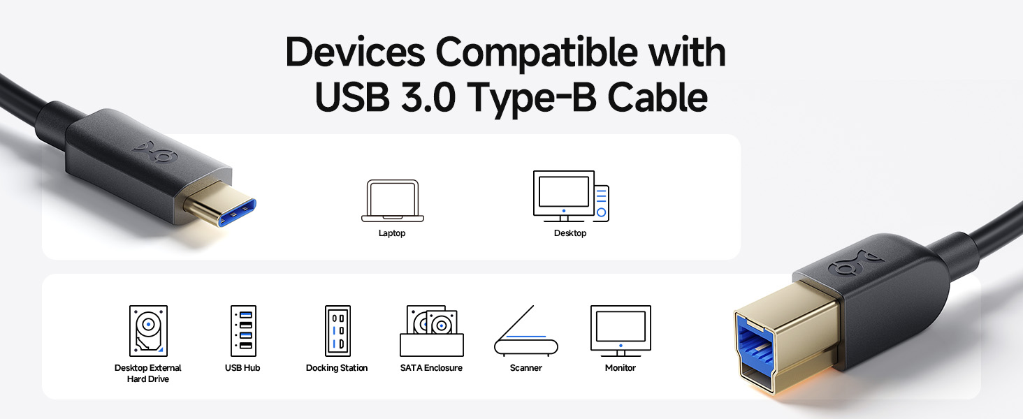 usb type-c to usb-b 3.0 cable compatible with macbook, chromebook pixel, and more