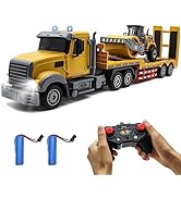 Fistone RC Semi Truck with Trailer, 1:24 RC Semi-Trailer Engineering Tractor with Sound and Light...