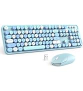 MOFII Wireless Keyboard and Mouse Combo, Blue Colorful Round Key Typewriter Keyboards, 2.4GHz Ful...