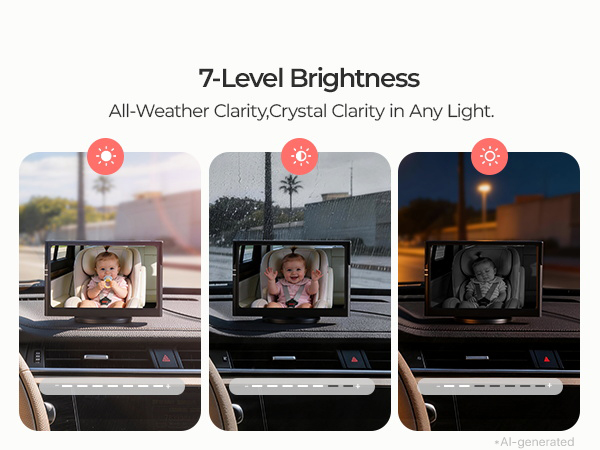 Car baby monitor with adjustable brightness for day and night viewing comfort