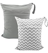 ALVABABY 2pcs Cloth Diaper Wet Dry Bags Waterproof Reusable with Two Zippered Pockets Travel Beac...