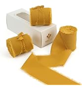 MEEDEE Chiffon Frayed Ribbon 2 Inch Ginger Chiffon Ribbons Fringe Silk Ribbons for Crafts Yellow ...