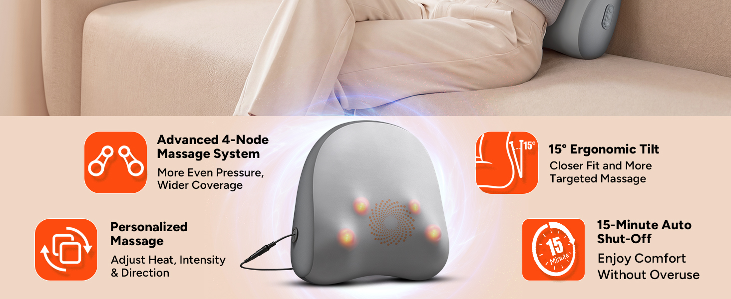 Ergonomic back massager with heat for soothing lower back comfort.