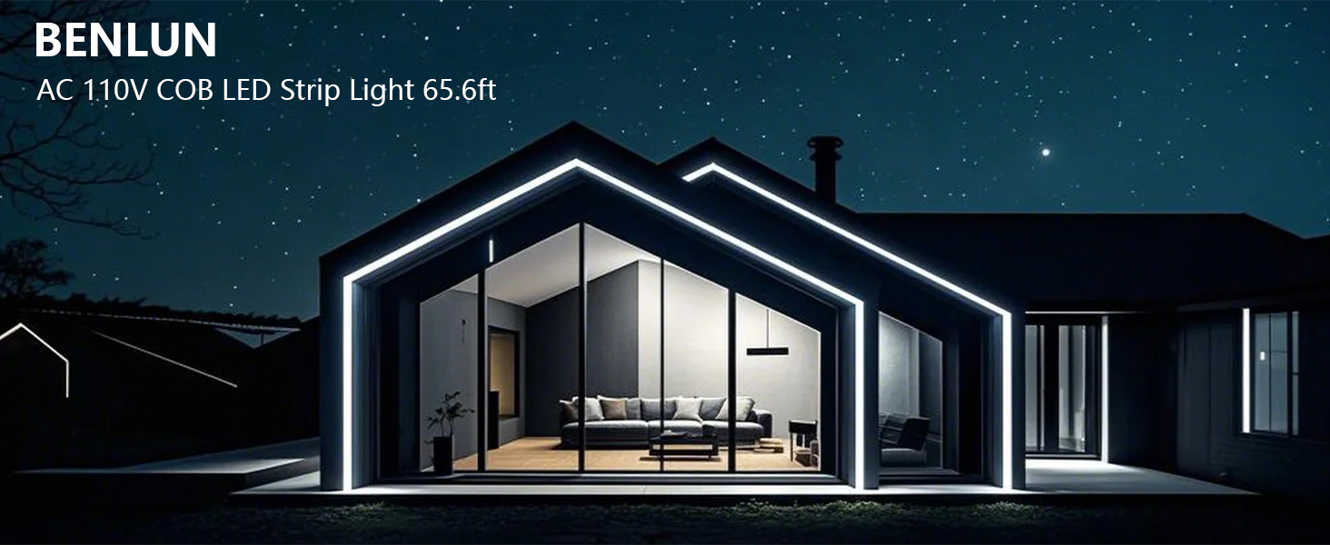 AC 110V COB LED Strip Light Outdoor Waterproof 65.6ft, LED Rope Light Flexible Cuttable for Bedroom