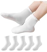BONANGEL Girls Ruffle Socks, 5 Pairs White Frilly Ruffled Crew Socks | School Uniform Cotton Dres...