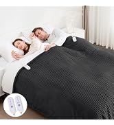 Queen Size Heated Blanket Double Zone Heating Electric Blanket Black | Flannel To Sherpa, ETL Cer...