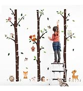 Giant Birch Tree Animals Wall Decals Cartoon Forest Tree Owl Squirrel Deer Fox Wall Stickers Remo...