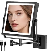 MIROAMZ Wall Mounted Lighted Makeup Mirror, Rechargeable Double-Sided 1X/10X Magnifying Mirror wi...
