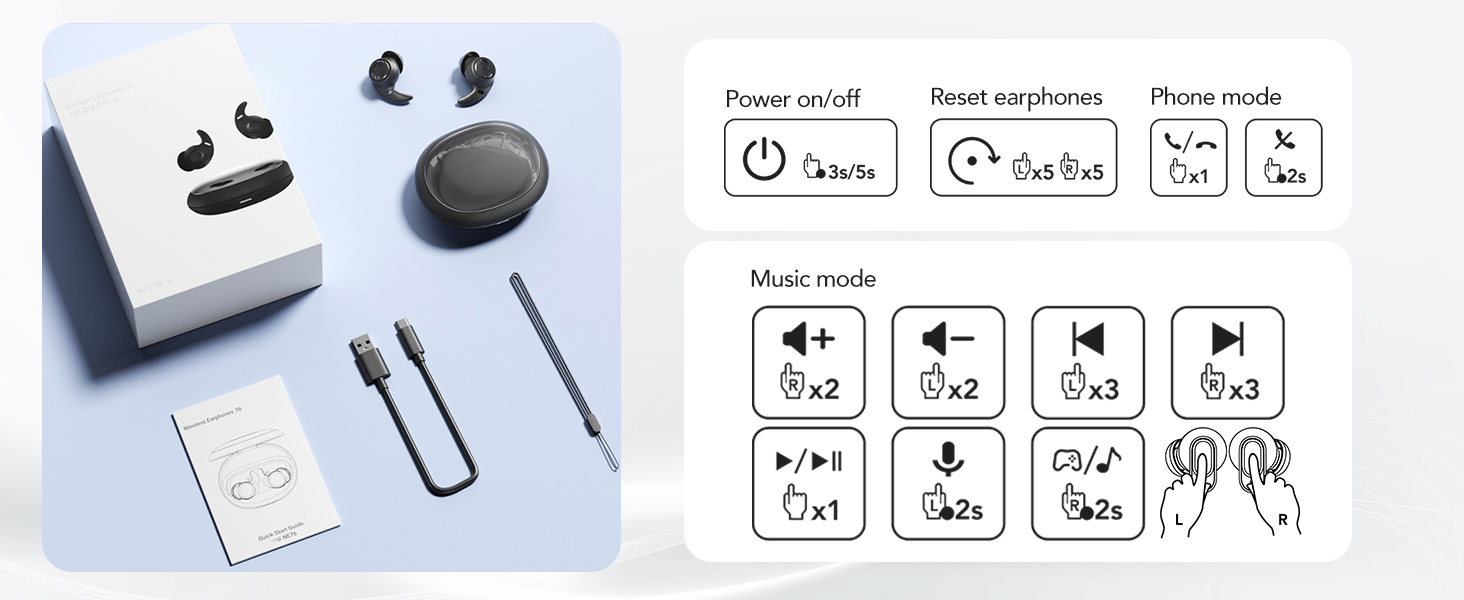 ne76 bluetooth wireless earbuds sleep