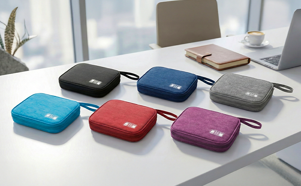ZBEZBE electronics organizer travel case in 6 colors on office desk for men and women